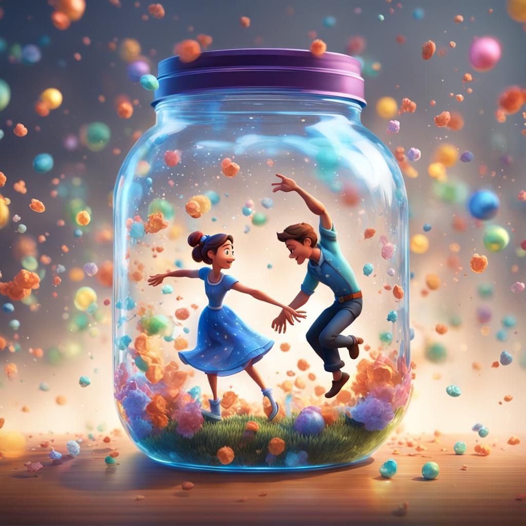 Disney Pixar Style Couple Dancing in a Jar