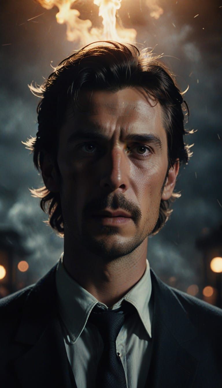 Nikola Tesla Contemplates in Warm, Cinematic Lighting