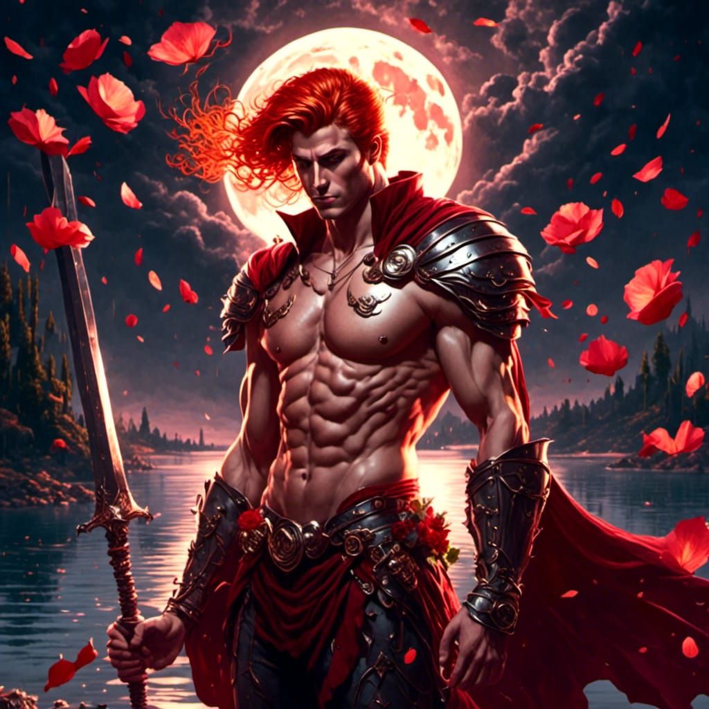 Redhead Warrior Bathes in Moonlight: Cel-Shaded Art