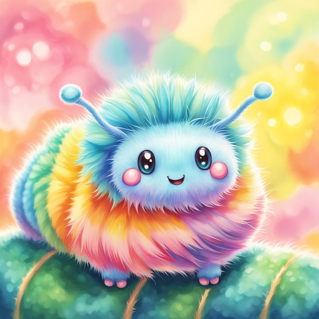Kawaii Pastel Caterpillar Anime Character in Vibrant Colors