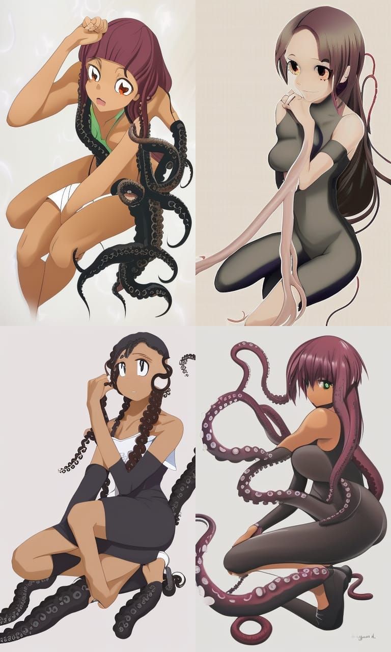 Anime Girl with Tentacle Hair in Manga Style