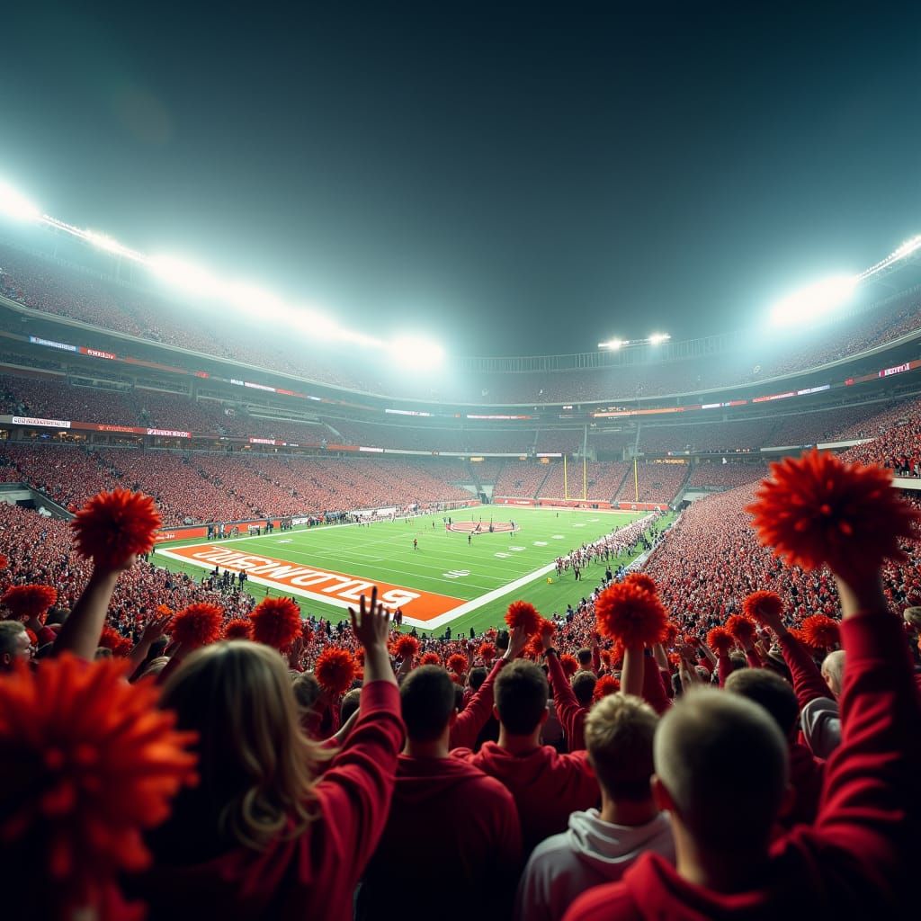 Euphoric College Football Fans in Packed Stadium