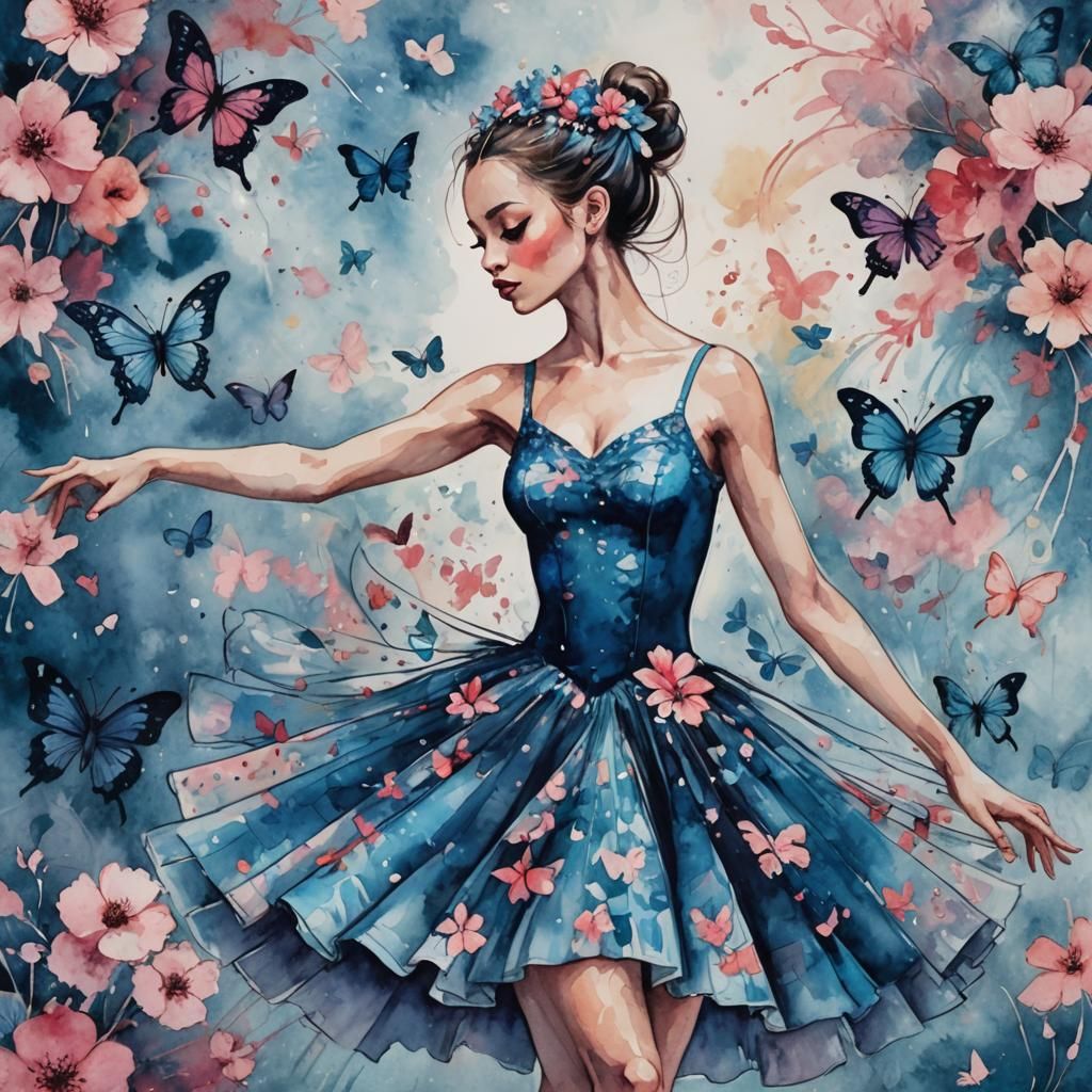 Blue Ballerina in Whimsical Comic Book Art