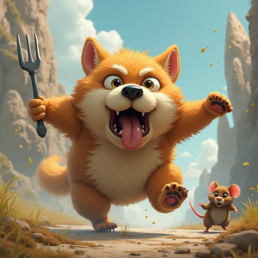 Whimsical Dog's Daring Escape from Fierce Mouse