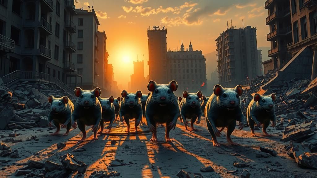 Empowered Rats March Through Post-Apocalyptic Cityscape