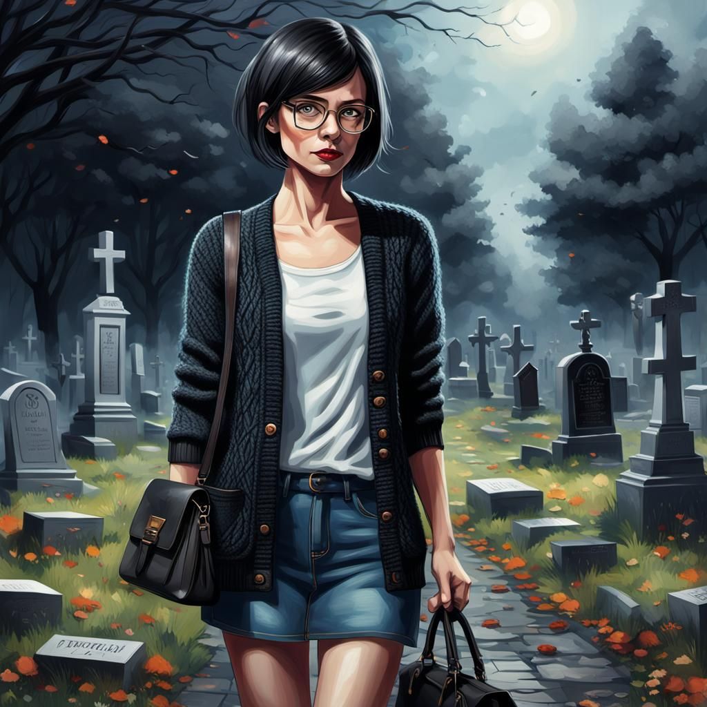 Hyperrealistic Woman in Cemetery Concept Art