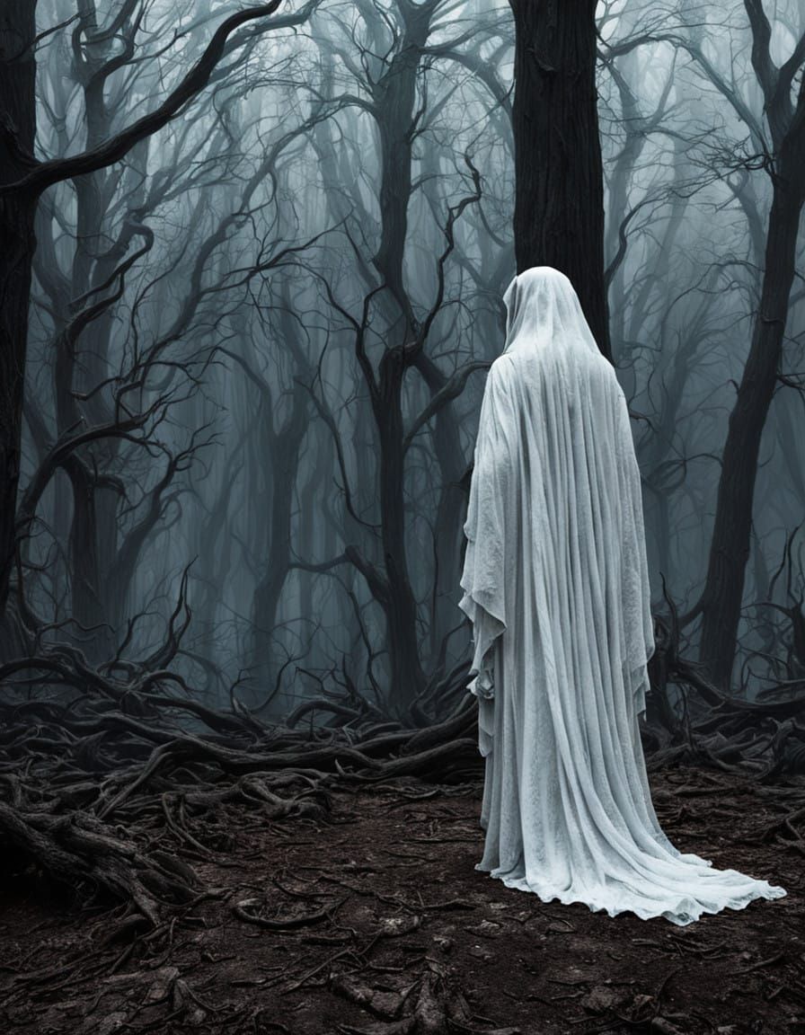 Ethereal Winter Folk-Horror Scene in a Haunting, Misty Atmos...