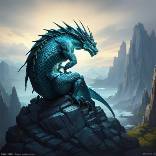 Majestic Dragon on Rocky Outcrop in Epic Fantasy Art
