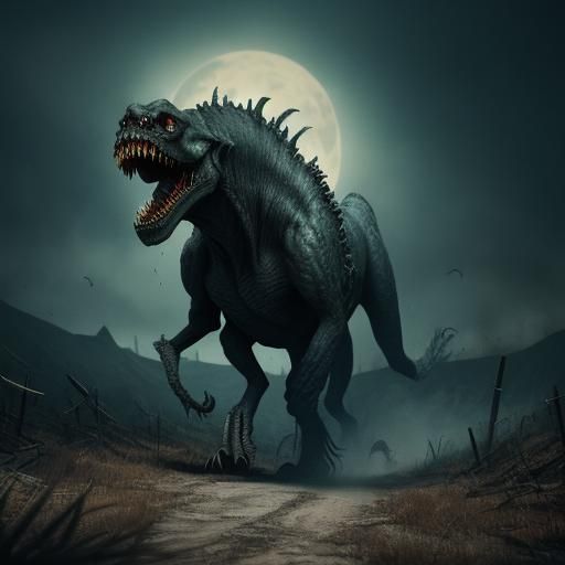 Dramatic Undead Monster Stalking Victims: Cinematic Still