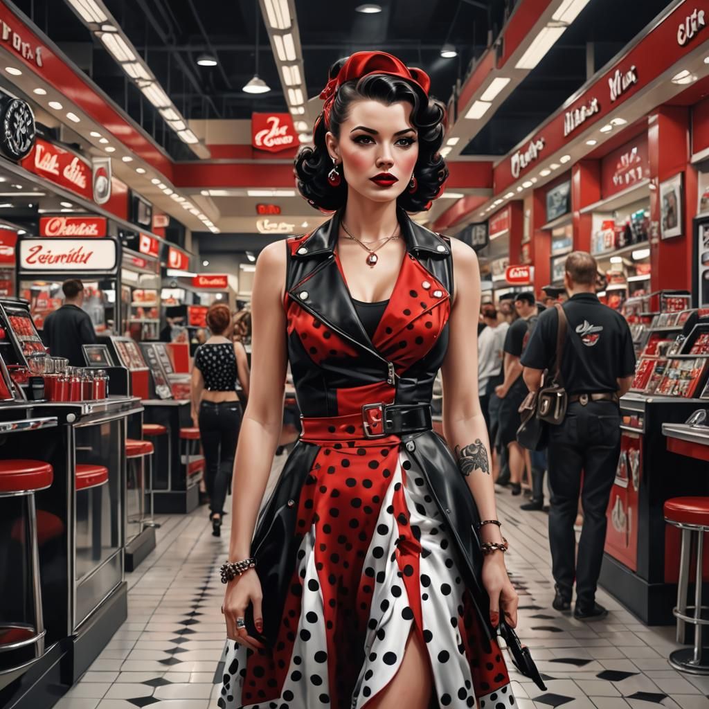 Rockabilly Woman in Mall: Airbrush Art
