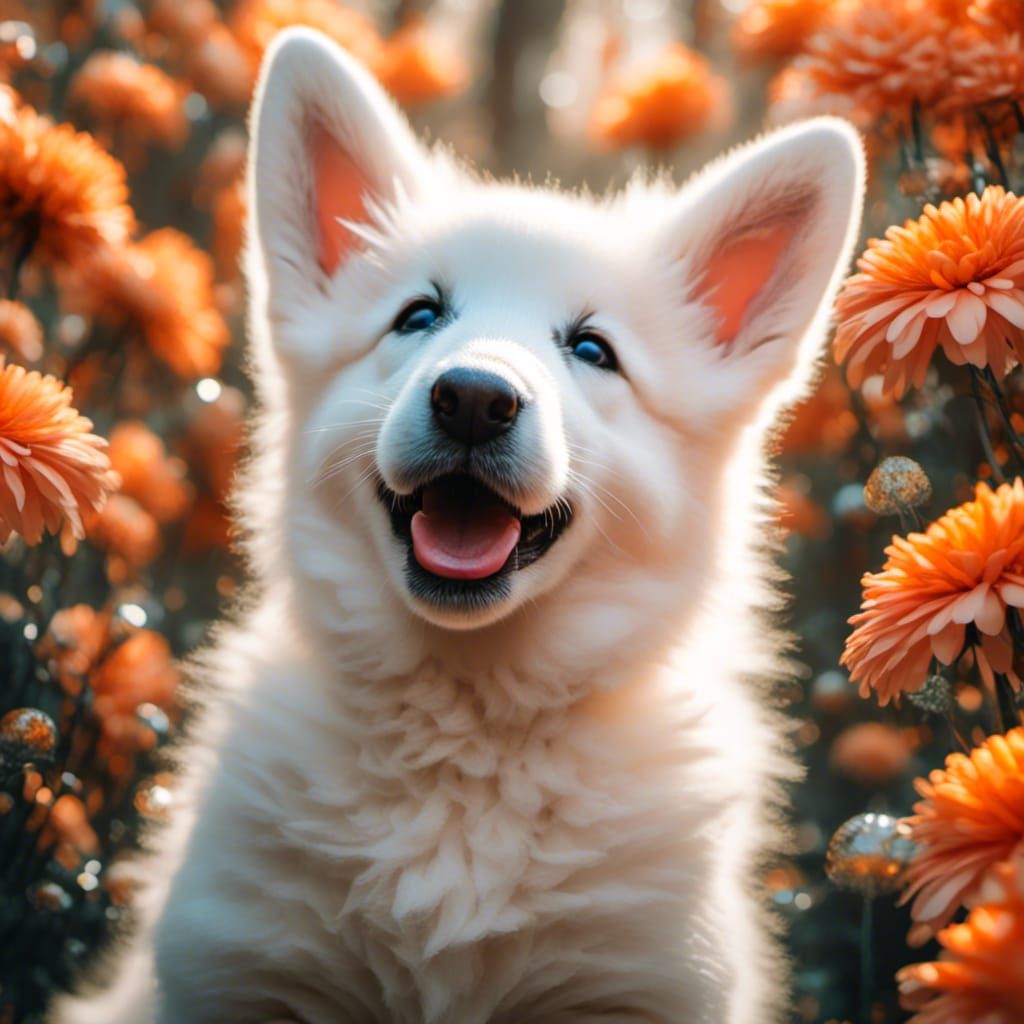 Happy German Shepard Puppy in Bioluminescent Forest