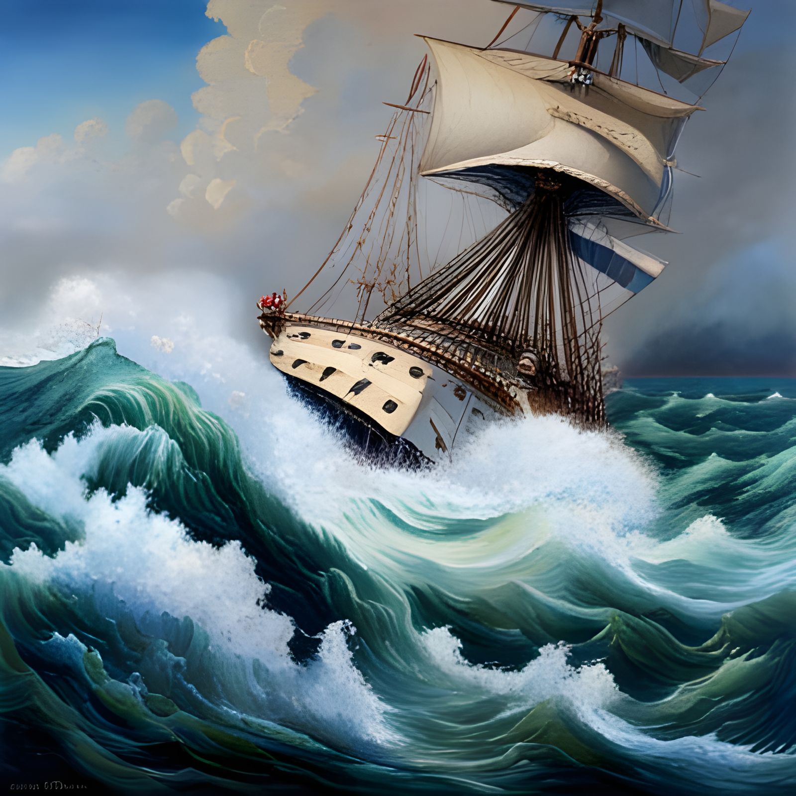 Confederate Ship Sea Battle in Surreal Baroque Style