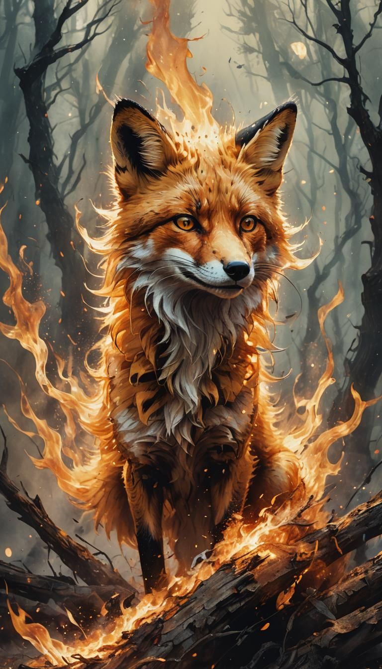 Fiery Fox Portrait in Expressive Digital Art Style