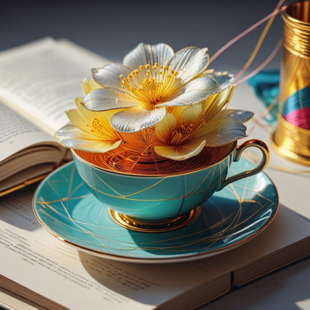 Pop Art Still Life: Teacup, Book, and Flower