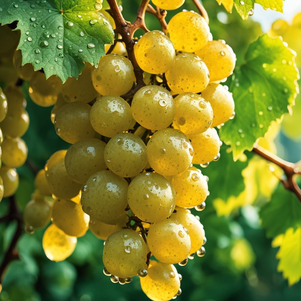 Golden Grapes Glisten in Lush Vine Scene