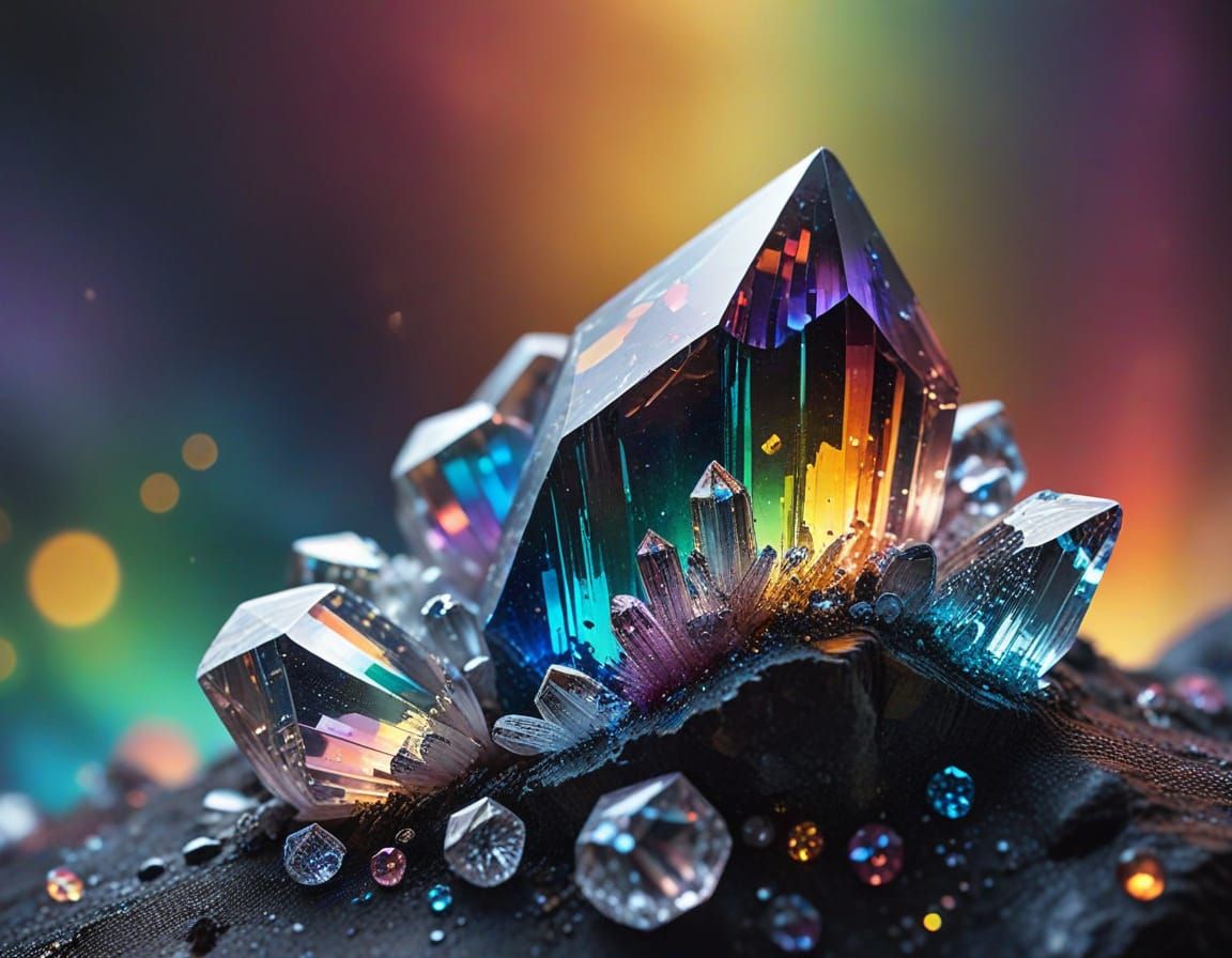 Rainbow Crystal Cluster in a Sparkling Background