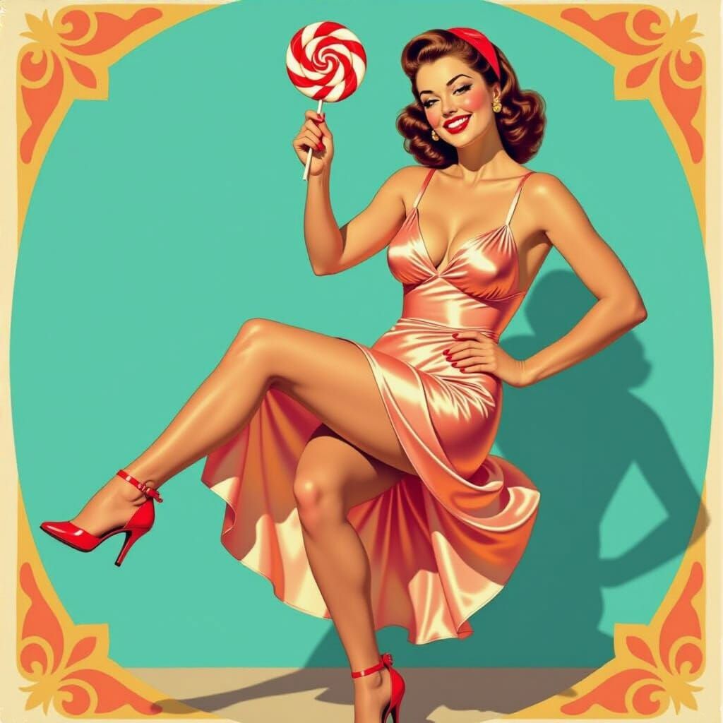 Retro Pin-Up Girl Kicking Lollipop, Glamour Art