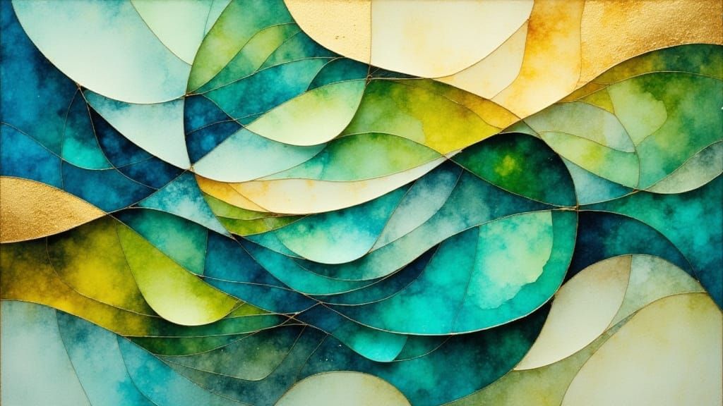 Abstract Flowing Lines in Calming Blue, Green, and Gold