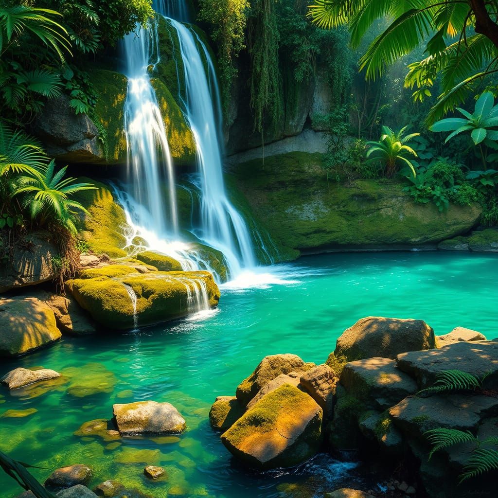 Tropical Waterfall in Luminous Landscape Style