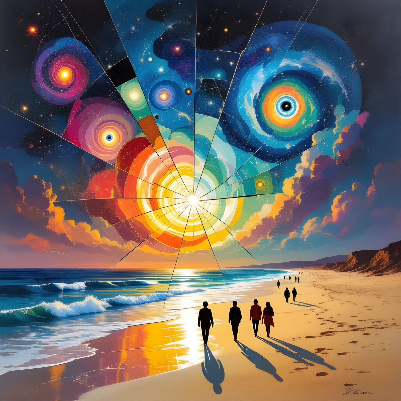 Shattered Sky Reveals Cosmic Universe: Surreal Art