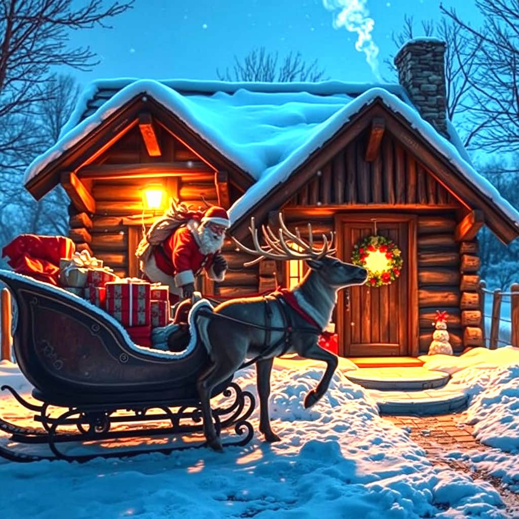 Claus's Sleigh Reindeer in Front of a Wooded Winter Wonderla...