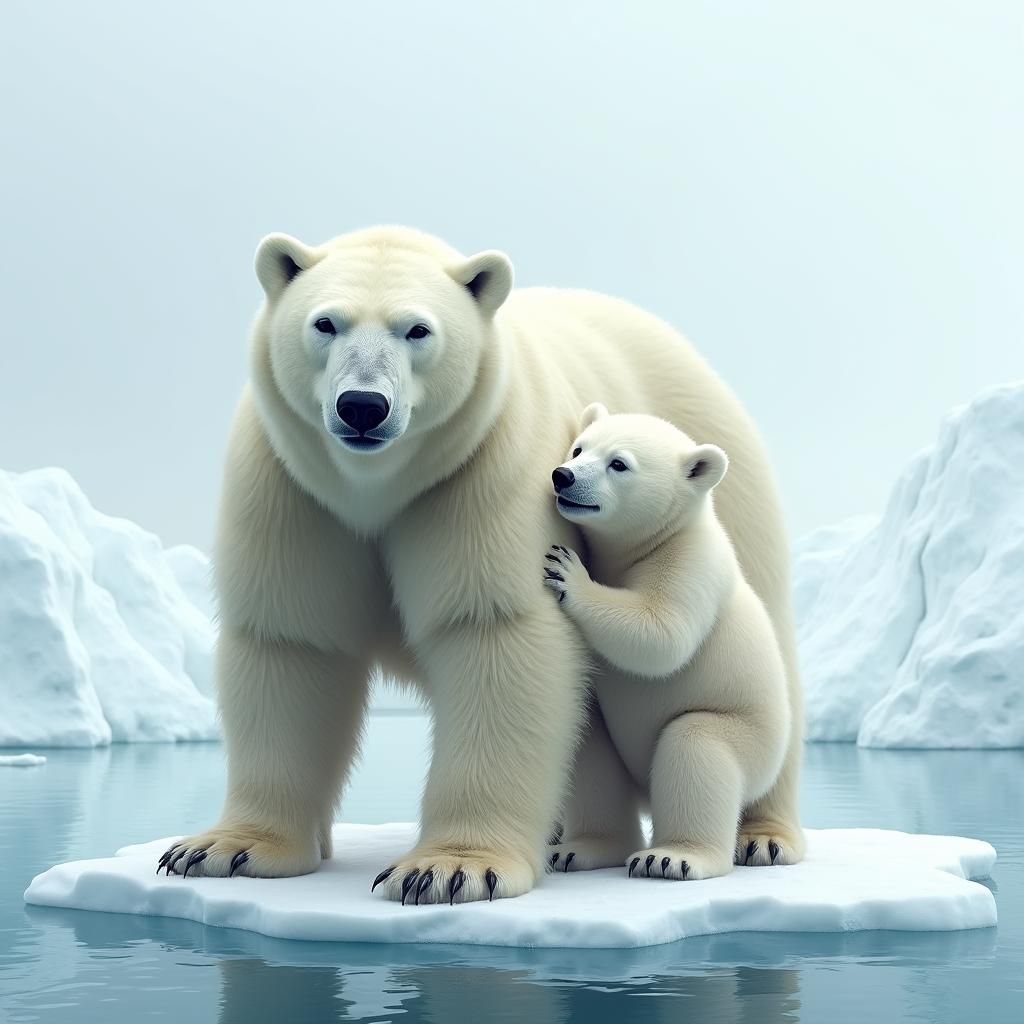 Polar Bear and Cub on Arctic Ice Floe