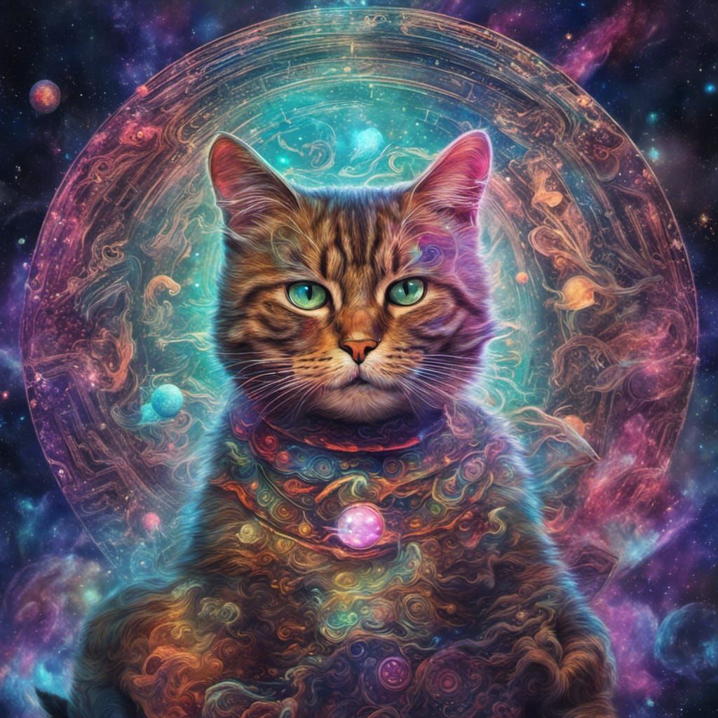Cosmic Cigar Cat by Pablo Amaringo, 8K