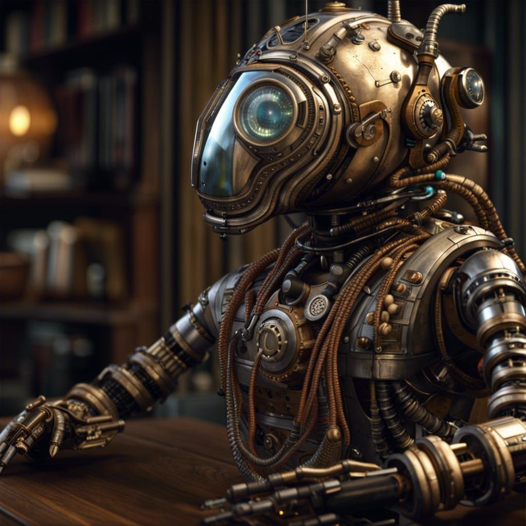 Hyperrealistic Robot in Jules Verne Style