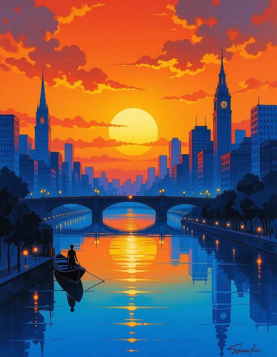 Vibrant Sunset Hues in Fantasy Comic Art Style