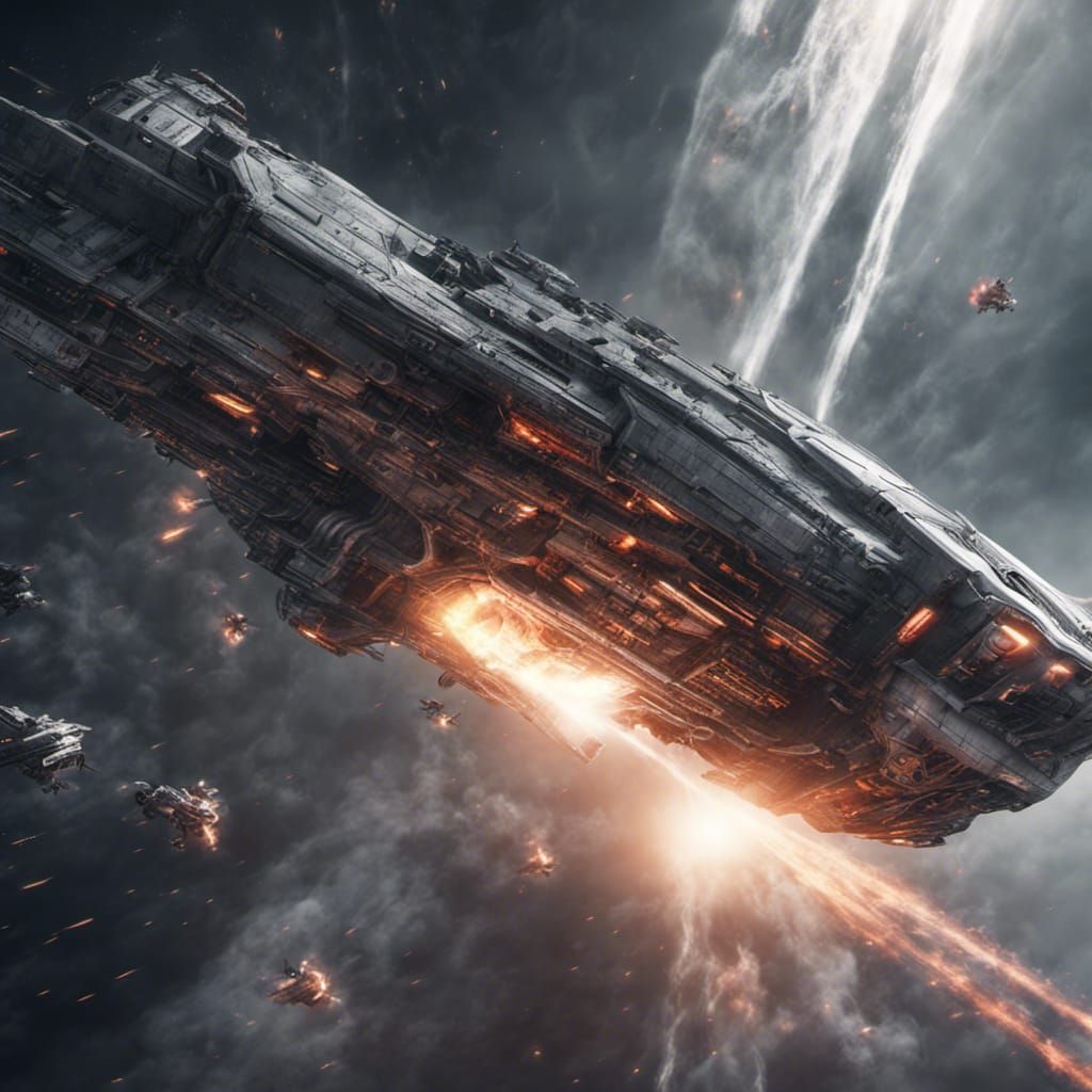 Menacing Spaceship Fires Energy Beams: Matte Painting