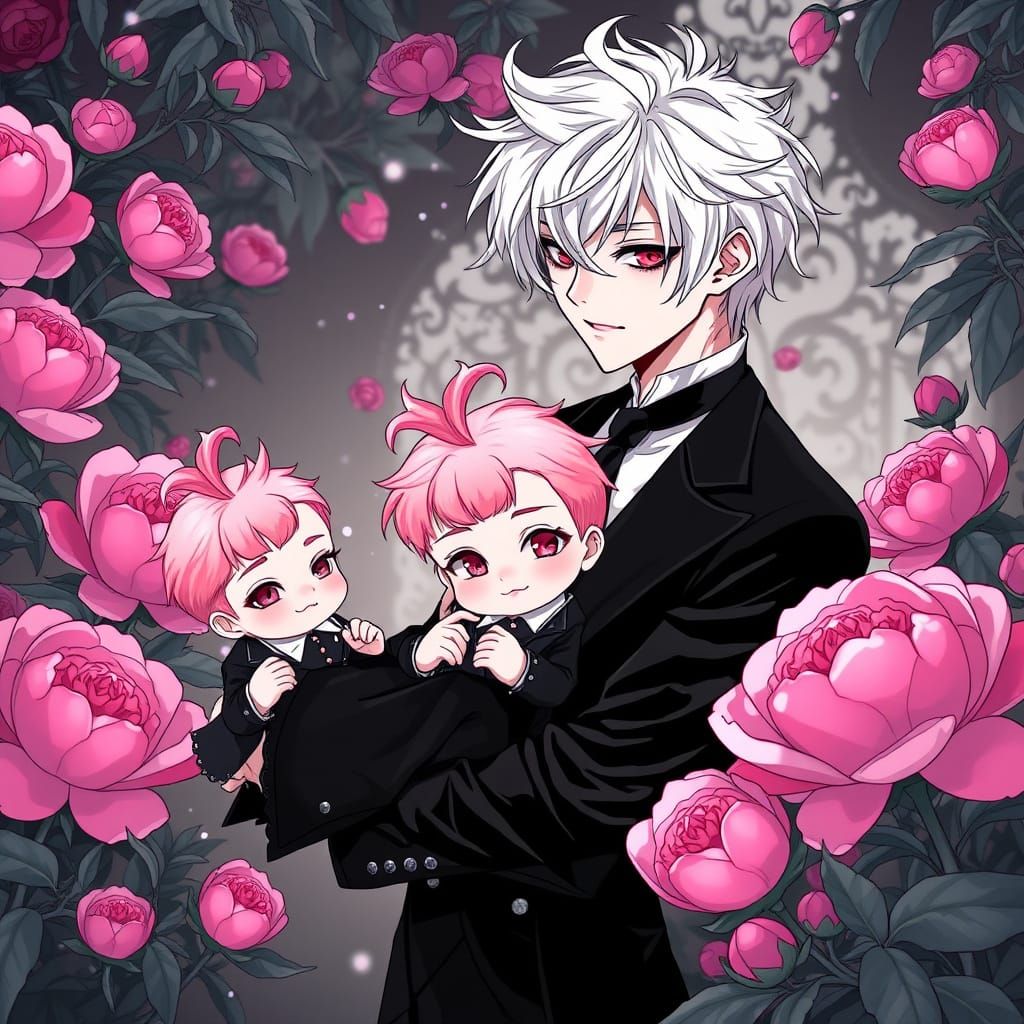 Father and Family in Gothic Line Art