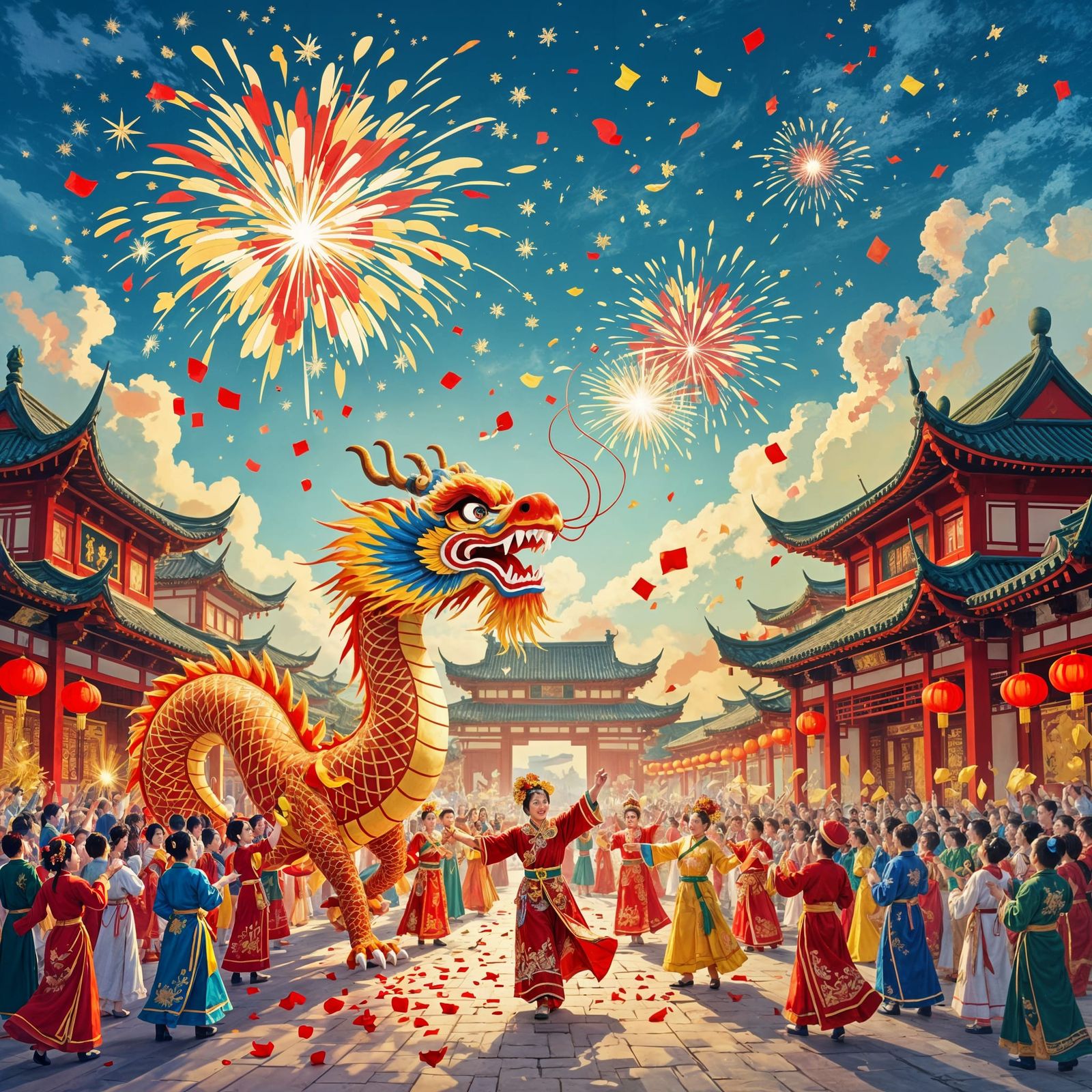 Magnificent Dragon Puppet in Vibrant Chinese Celebration