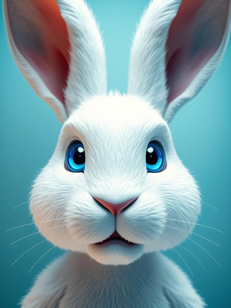 White Toy Bunny Face in Detailed Digital Art