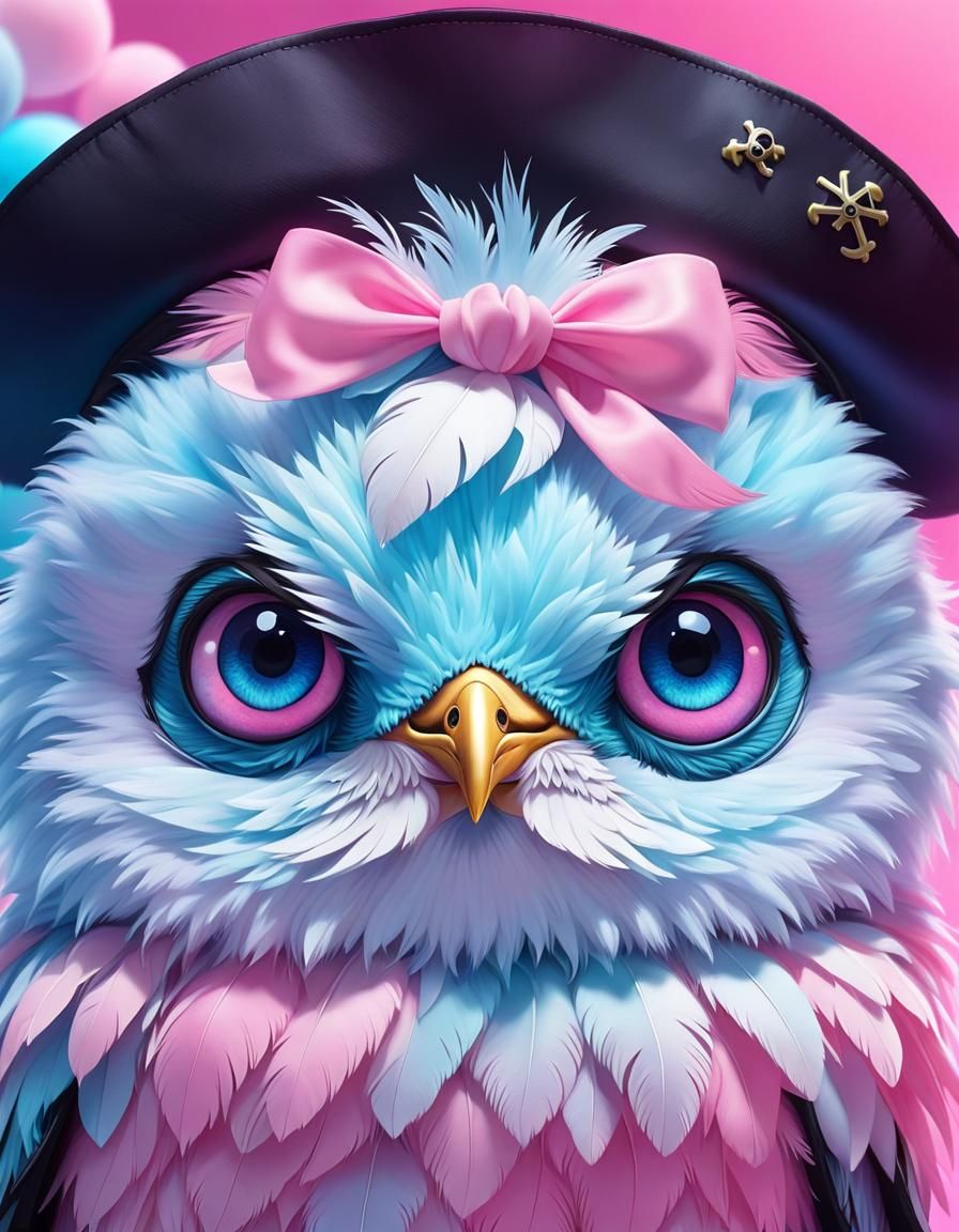 Pastel Pink and Blue Pirate Penguin in Kawaii Style