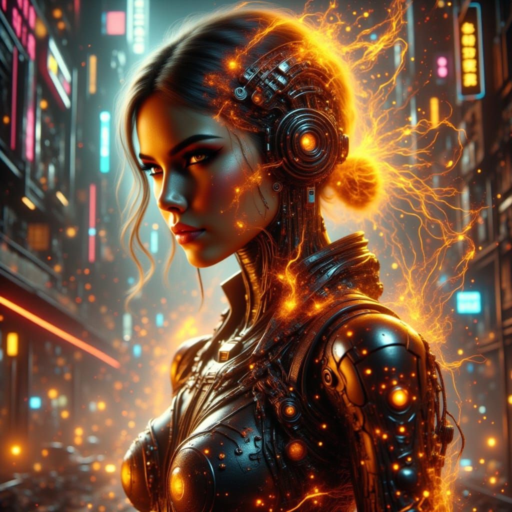 Cyberpunk Cyborg Ignites World in Flames
