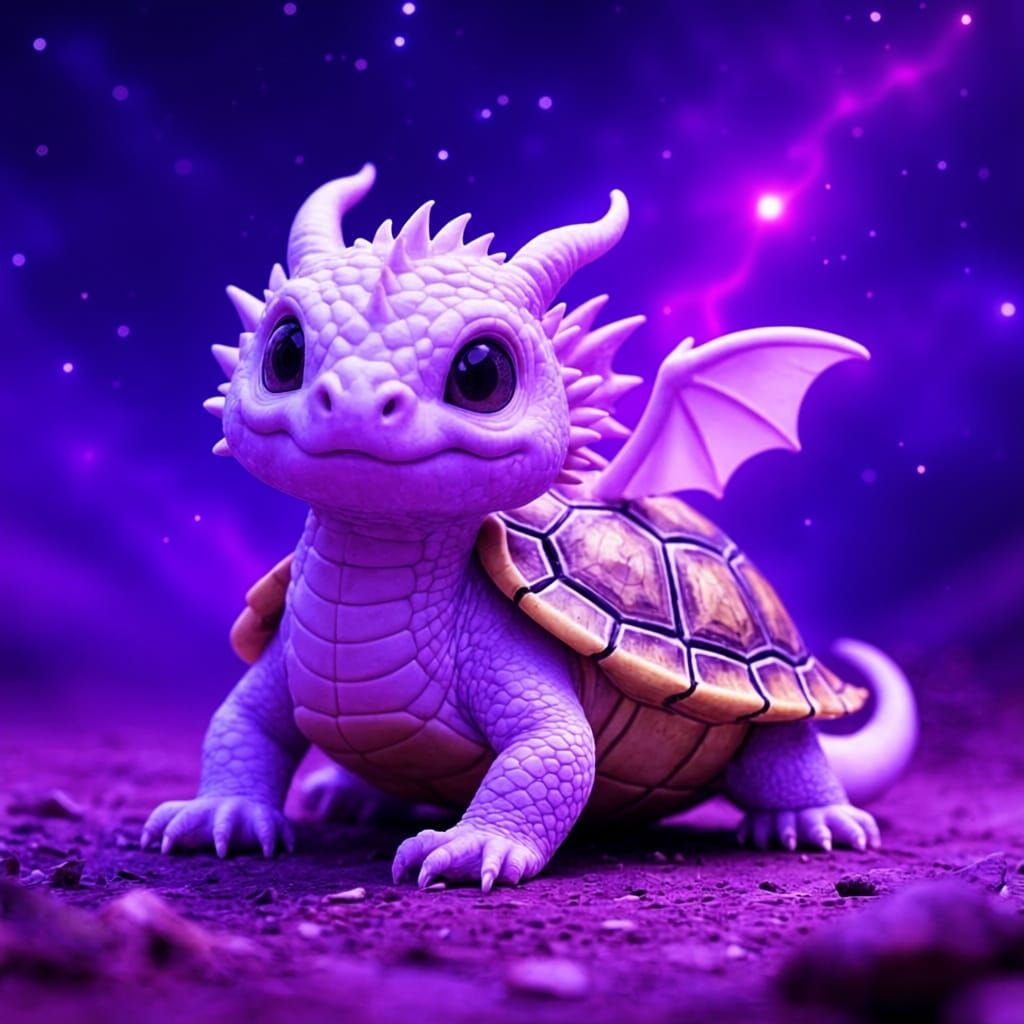 Baby Dragon Lovingly Gazes at Turtle