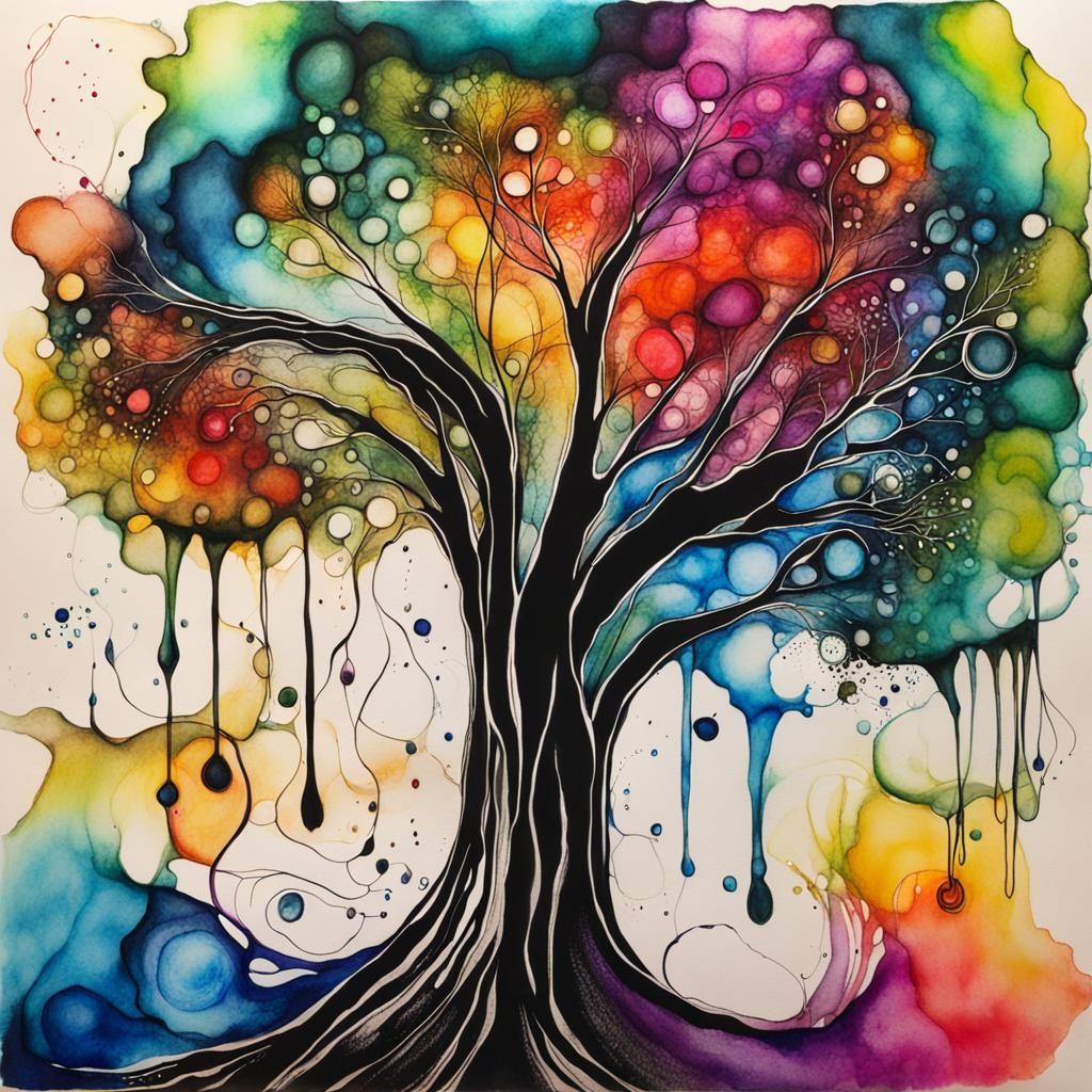 Colorful Organic Abstract Drawing with Alcohol Inks