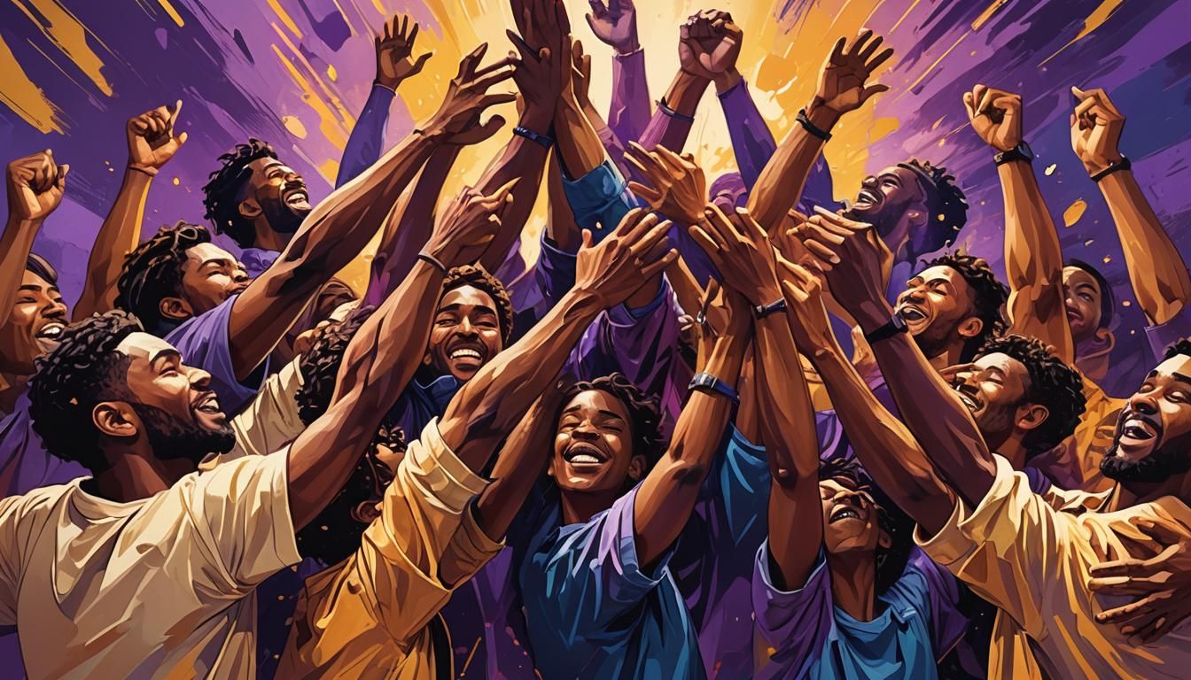 Inspirational Teamwork in Energetic Digital Art Style