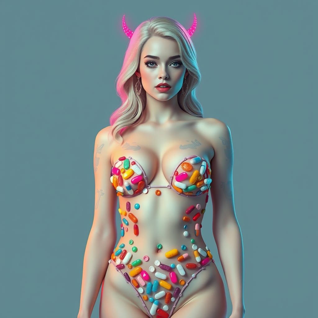 Pill Microkini Goddess in Pop Art Style