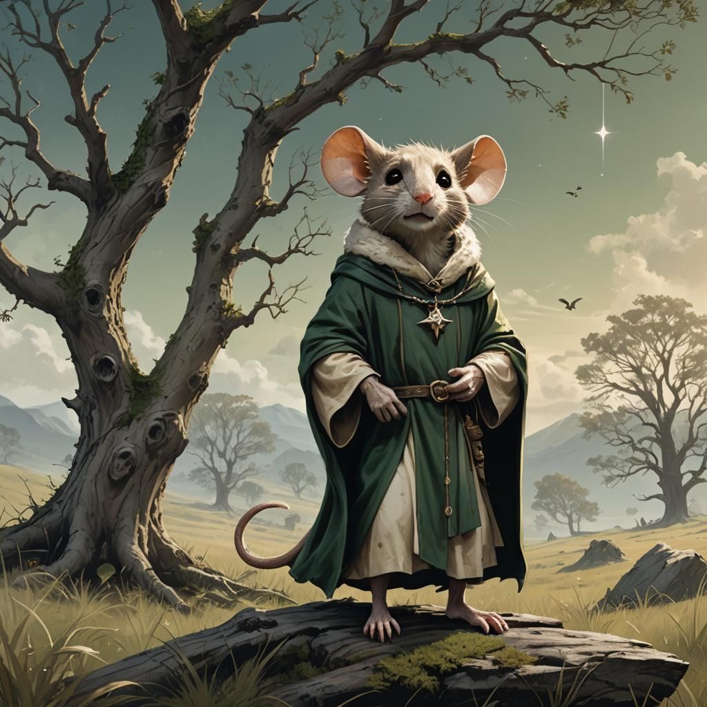 Mouse Druid Under Starry Sky: Fantasy Art