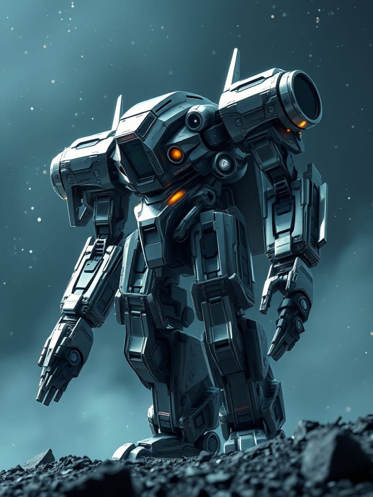 Detailed Mecha Robot in Space: 3D Anime Art