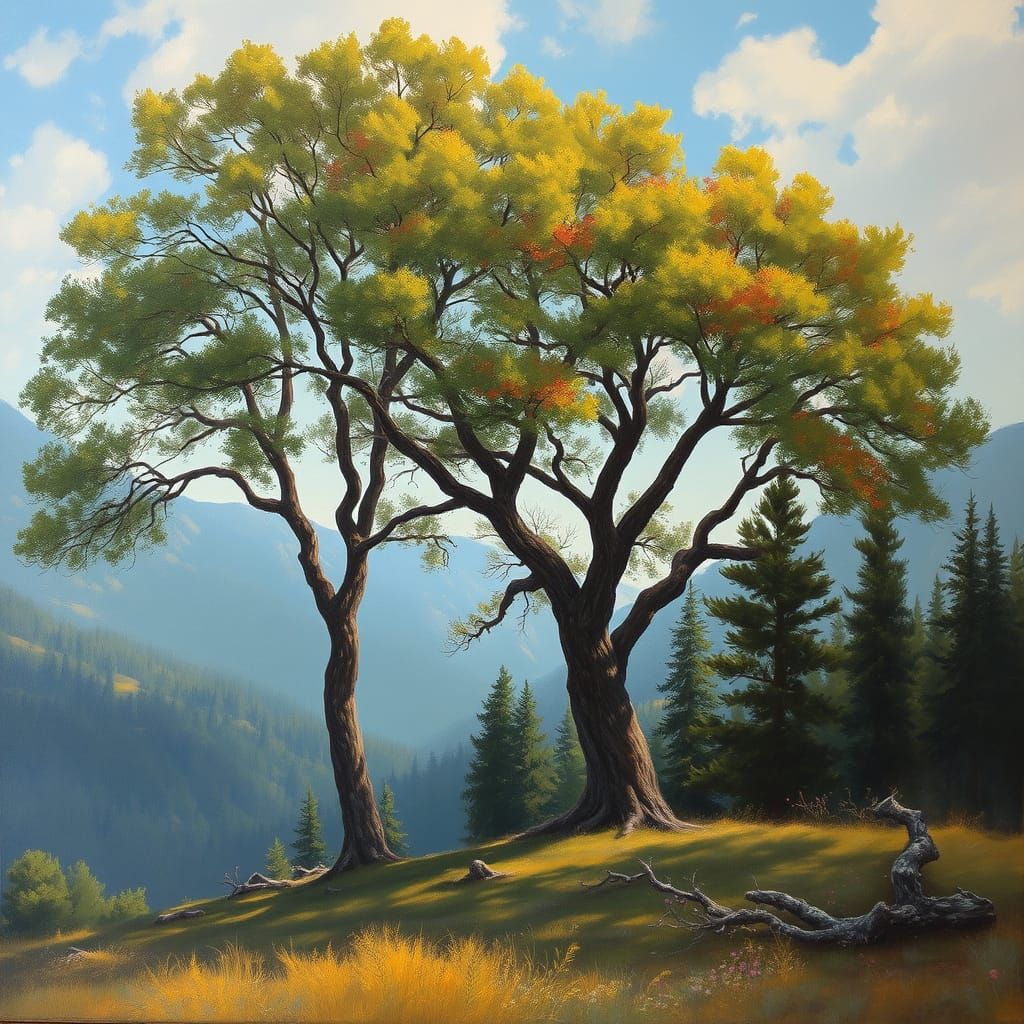 Surreal Human-Tree Landscape in Oil Painting Style