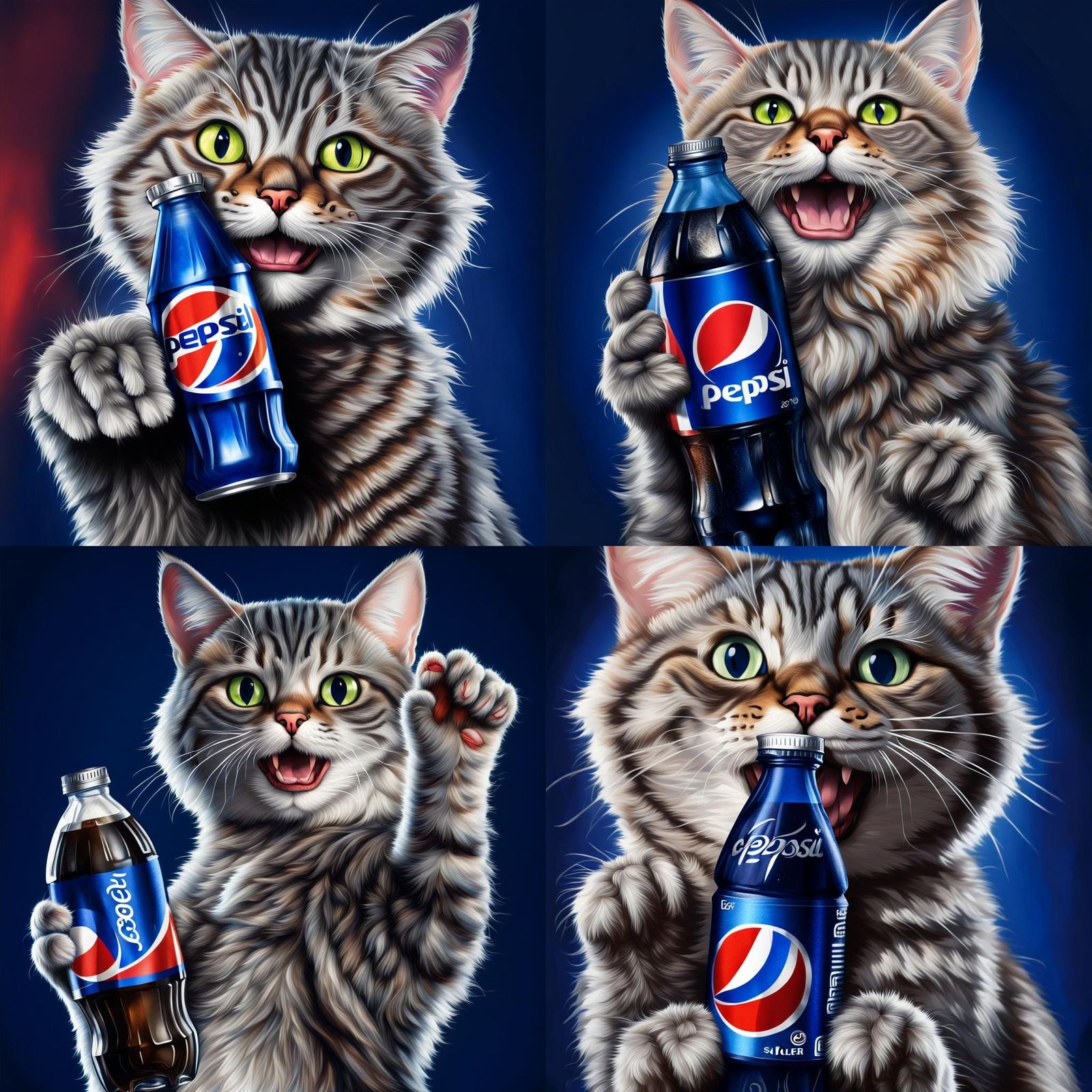 Cat Proudly Holds Pepsi Bottle: Realistic Design