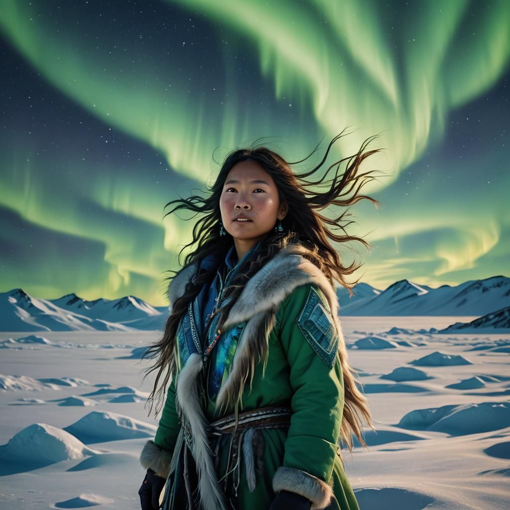 Luminous Inuit Woman Portrait in Hyperrealistic Fantasy Art