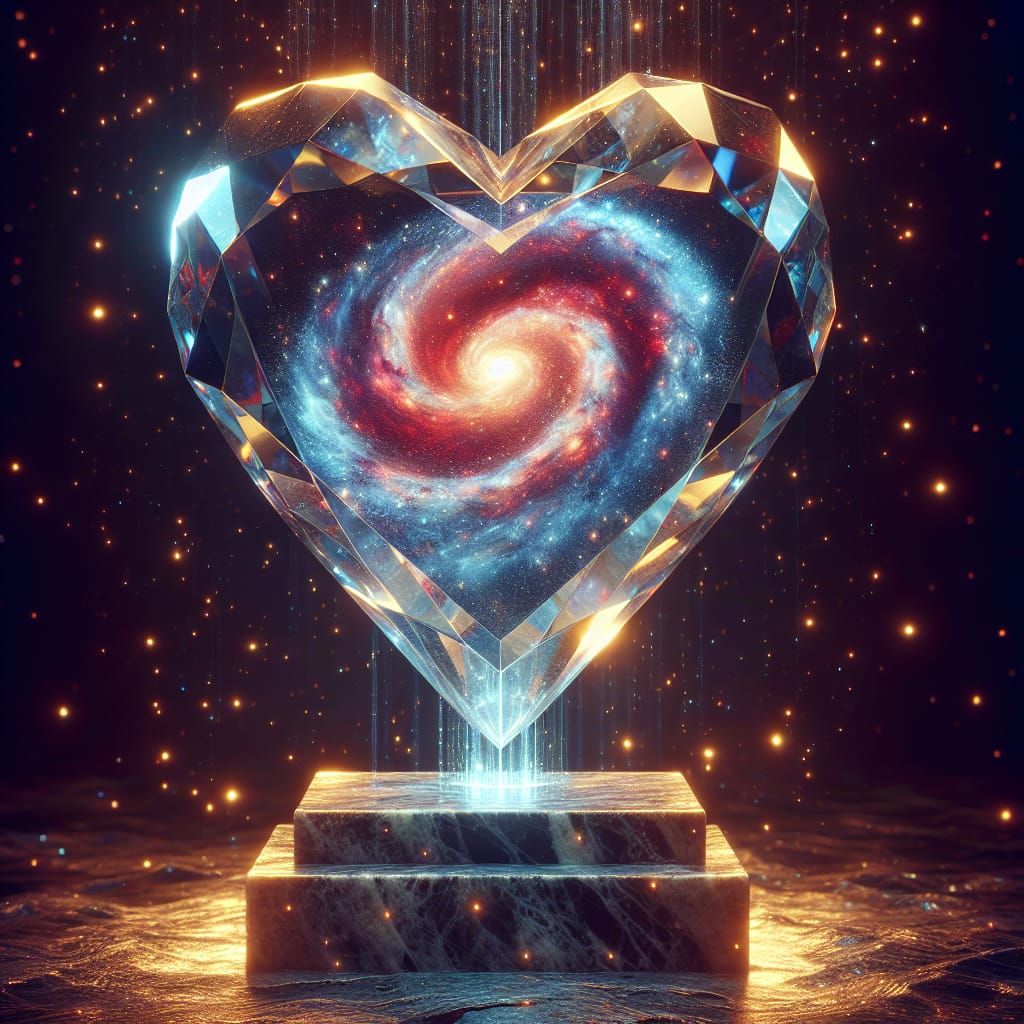 Heart-Shaped Crystal Galaxy in Anime Style