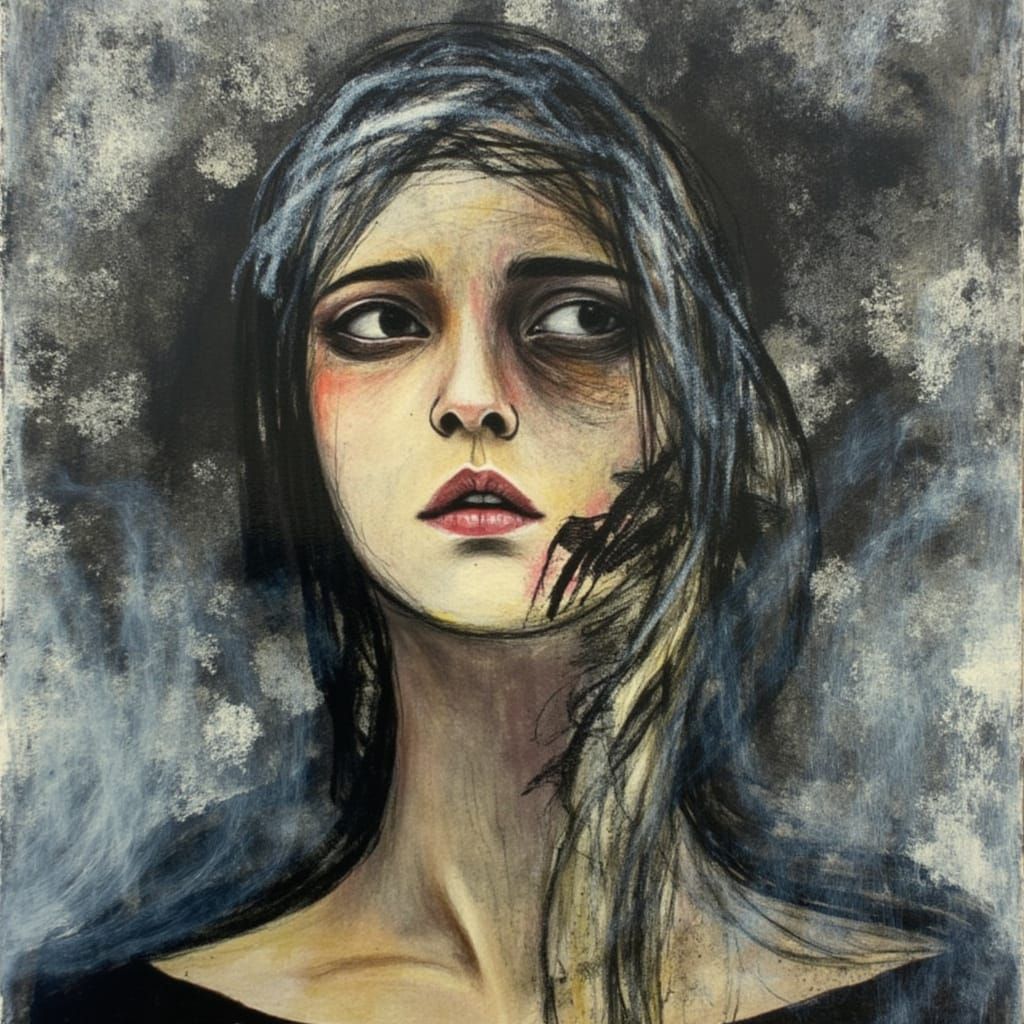 A Woman's Emotional Descent in Ethereal Turmoil