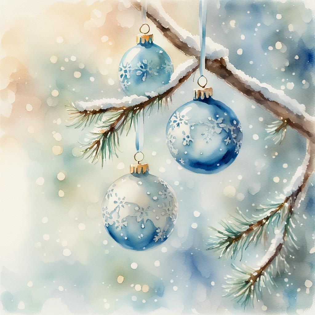 Vintage Christmas Ornaments Watercolor from the 1930s