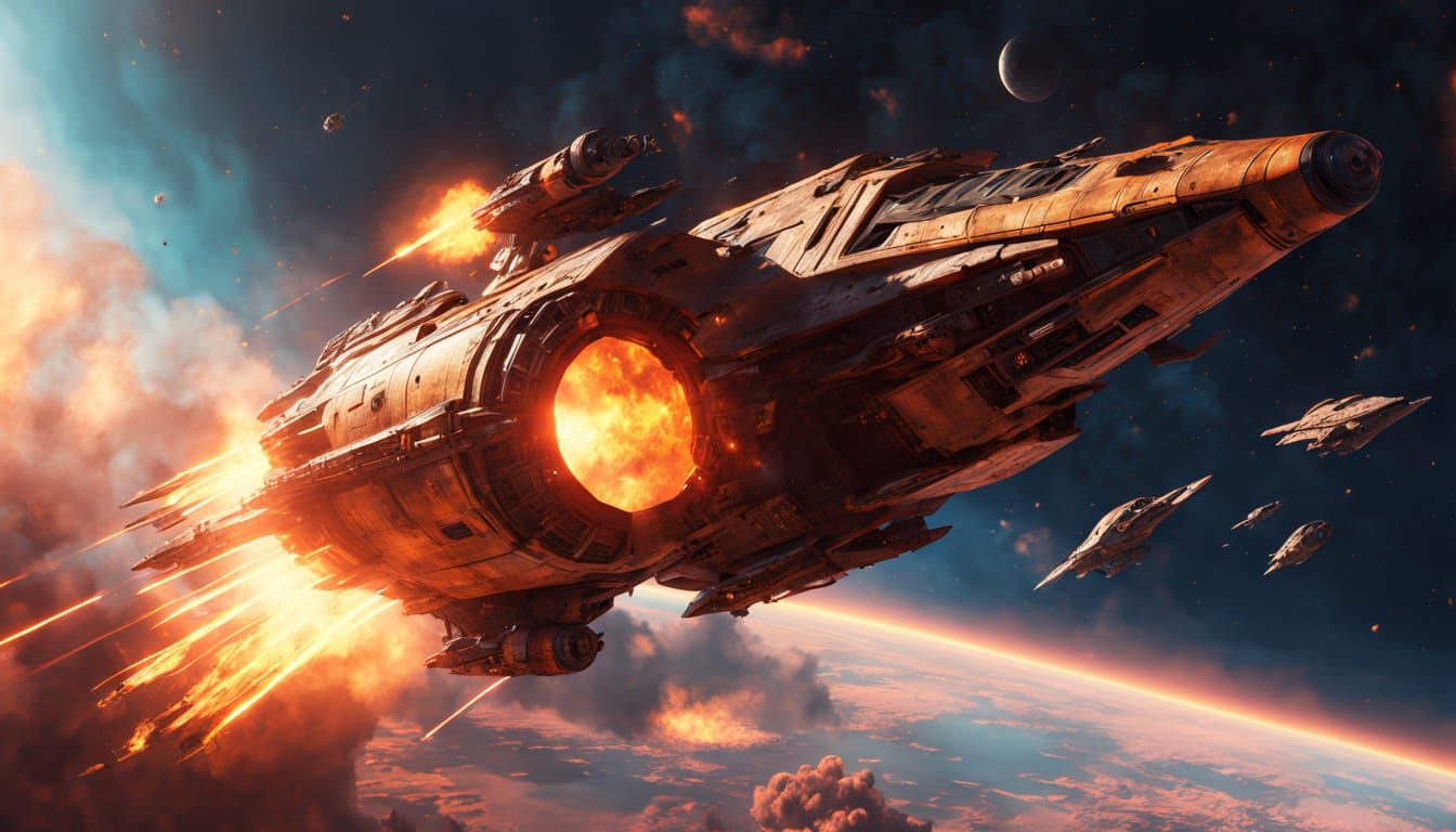 Epic Sci-Fi Spaceship Soars Through Turbulent Nebula in Cine...