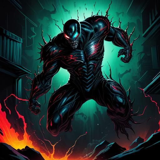 Symbiote Suit Bursting from Shadows, Comic Book Style