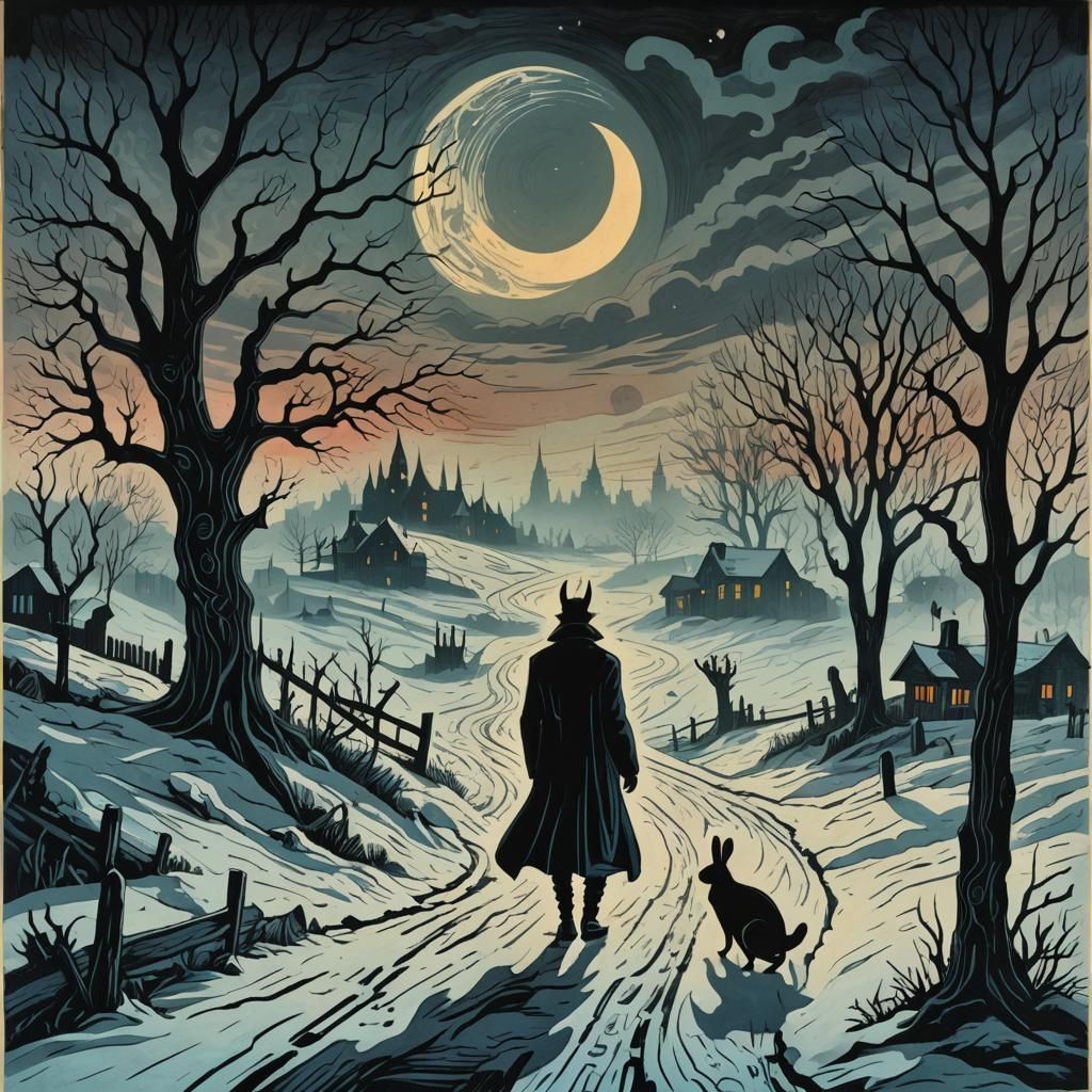 Vampire in a Nocturnal Winter Wonderland of Post-Apocalyptic...